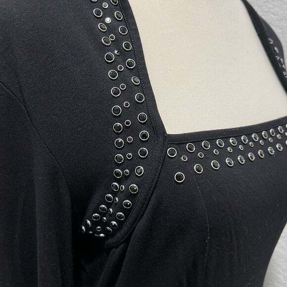 Cache Black Studded Eyelet Square Neckline Y2K Baby Long Sleeve Mob Wife Size S - Picture 3 of 8